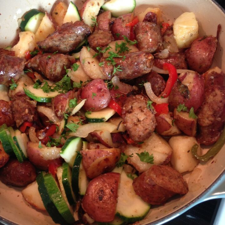 An Italian Concoction of Sorts (Zucchini, Potato and Italian Sausage)